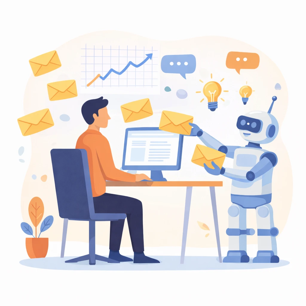 Illustration de l'article sur le copywriting et l'IA en email marketing B2B